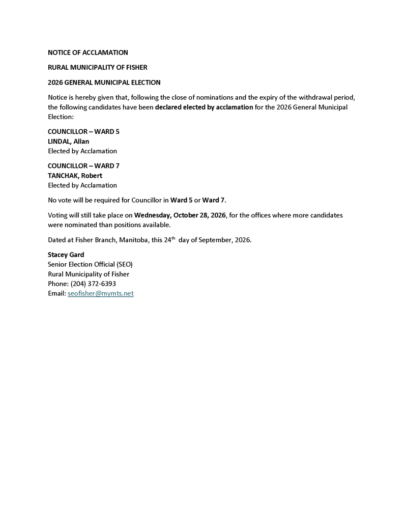 NOTICE OF ACCLAMATION 2026