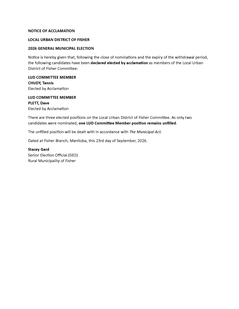 NOTICE OF ACCLAMATION LUD